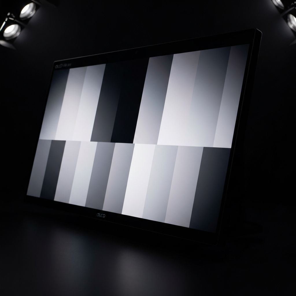 OLED display showing gray test pattern for burn in checking