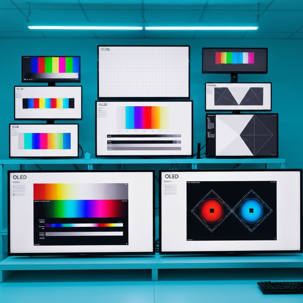Various professional OLED test patterns including gray scales used by display experts